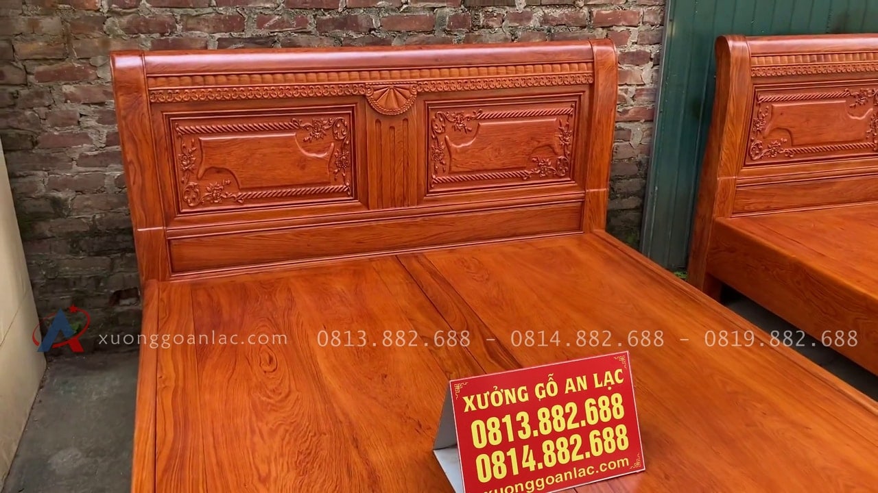 Bộ hai giường chữ X gỗ hương đá 20 mẫu giường chữ x sang trọng