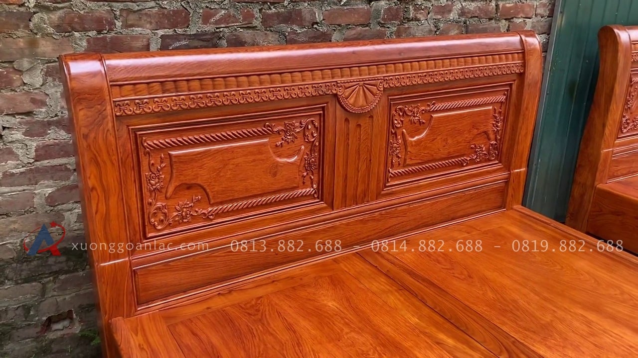 Bộ hai giường chữ X gỗ hương đá 21 mẫu giường ngủ chữ x đục hoa lá tây