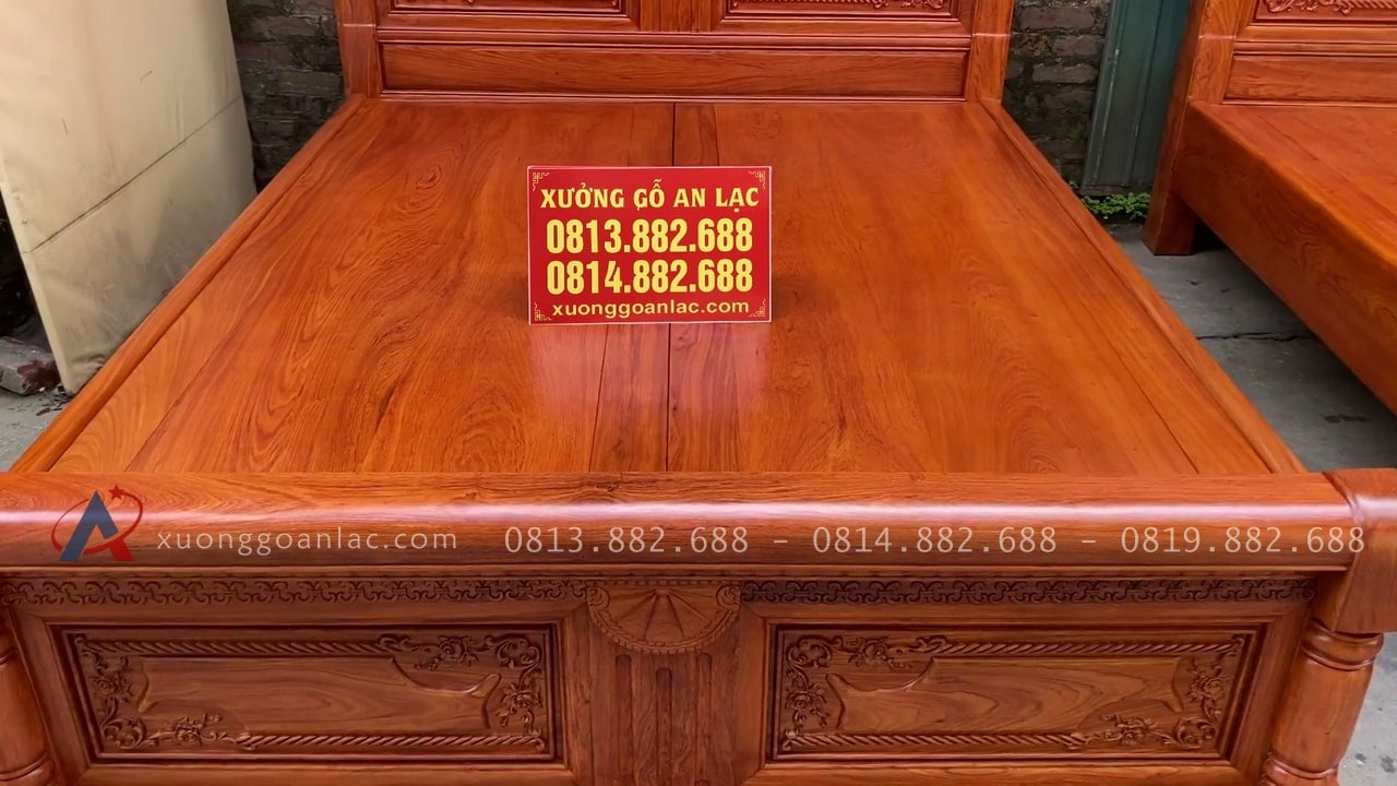 Bộ hai giường chữ X gỗ hương đá 22 đầu thấp cao 60cm
