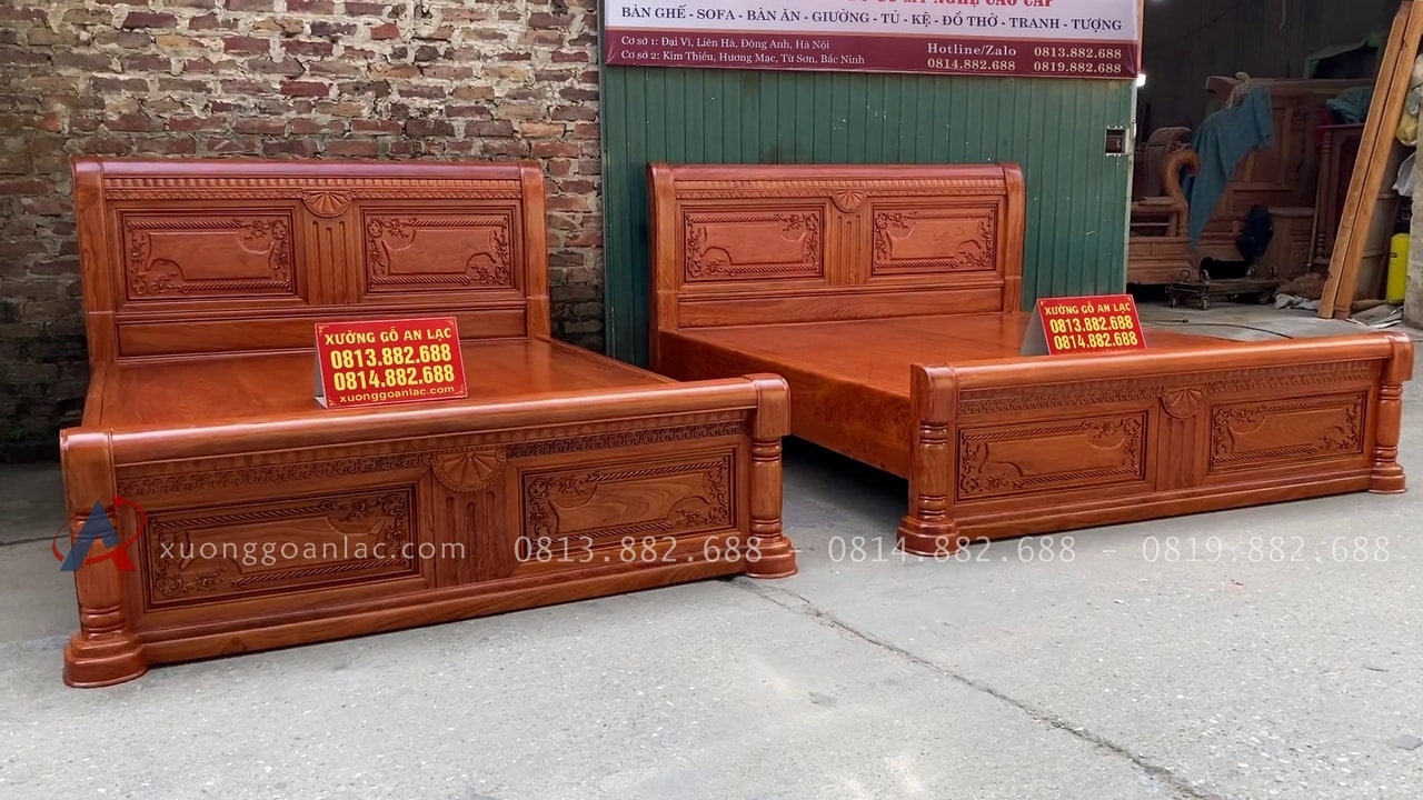 Bộ hai giường chữ X gỗ hương đá 26 combo 2 giường ngủ chữ X