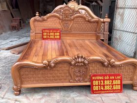 giường ngủ mẫu hoa hồng chim trĩ gỗ gõ đỏ