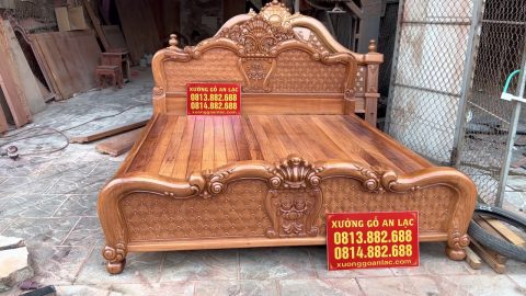 giường ngủ mẫu hoa hồng chim trĩ gỗ gõ đỏ