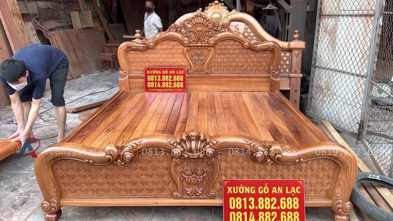 Mộc Giường hồng chim trĩ gỗ gõ đỏ 25 đầu giường thấp cao 50cm