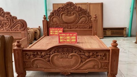 giường ngủ mẫu hoa hồng nguyên khối gỗ hương đá