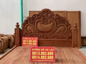 Giường ngủ mẫu hoa hồng nguyên khối gỗ hương đá 6 đầu giường đục hoa lá tây nổi bật