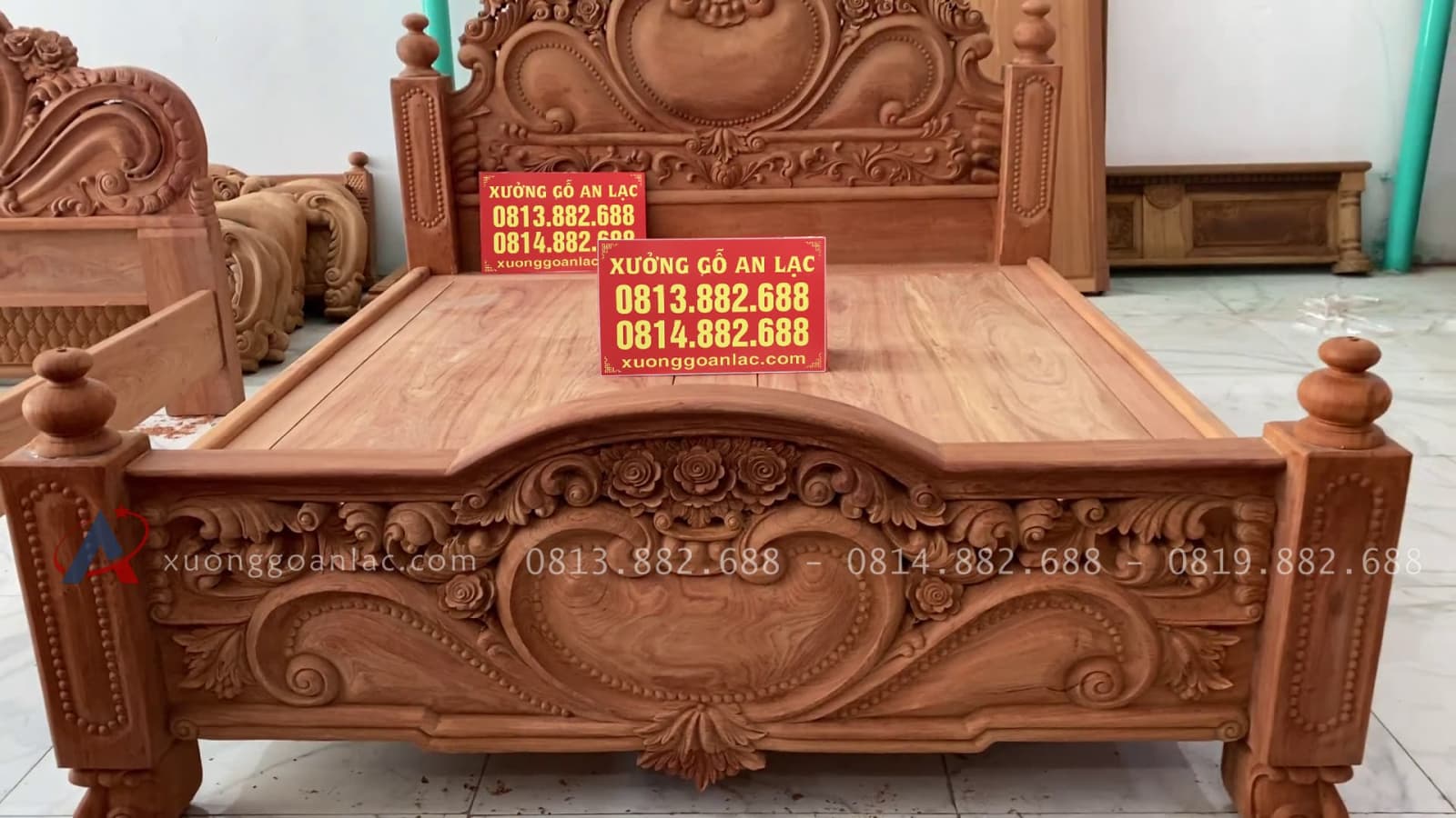 Giường ngủ mẫu hoa hồng nguyên khối gỗ hương đá 12 mẫu giường ngủ louis hoa hồng