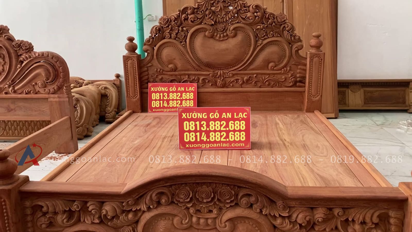 Giường ngủ mẫu hoa hồng nguyên khối gỗ hương đá 14 thiết kế giường ngủ chân vuông