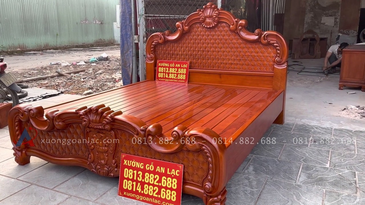 Giường ba khúc lan tây đục trám gõ đỏ 180x200cm 19 Mẫu giường ngủ 1m8 x 2m