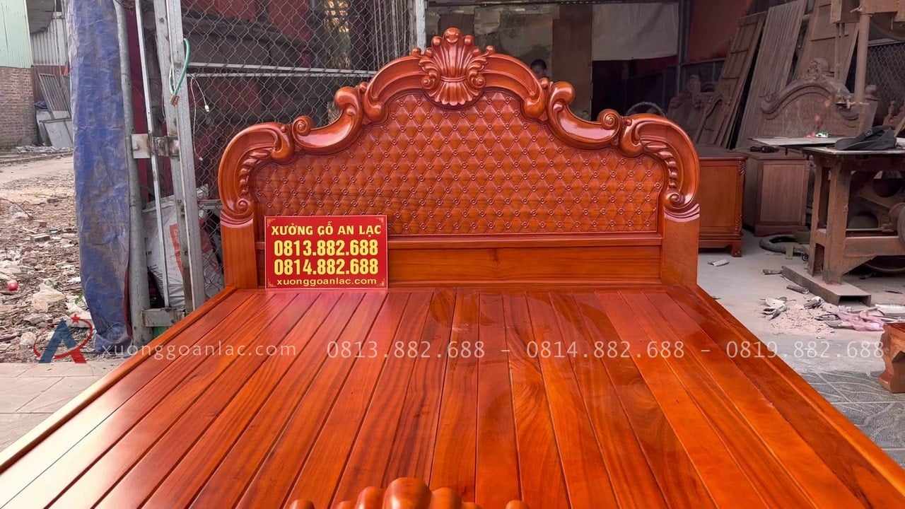 Giường ba khúc lan tây đục trám gõ đỏ 180x200cm 20 giường ngủ louis hoàng gia