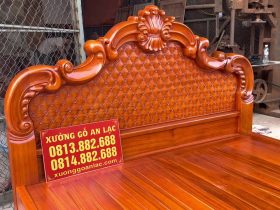 Giường ba khúc lan tây đục trám gõ đỏ 180x200cm 12 đầu cao cao 1m38