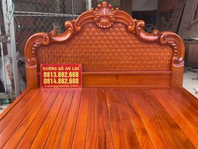 Giường ba khúc lan tây đục trám gõ đỏ 180x200cm 13 chương giường đục hoa lá tây