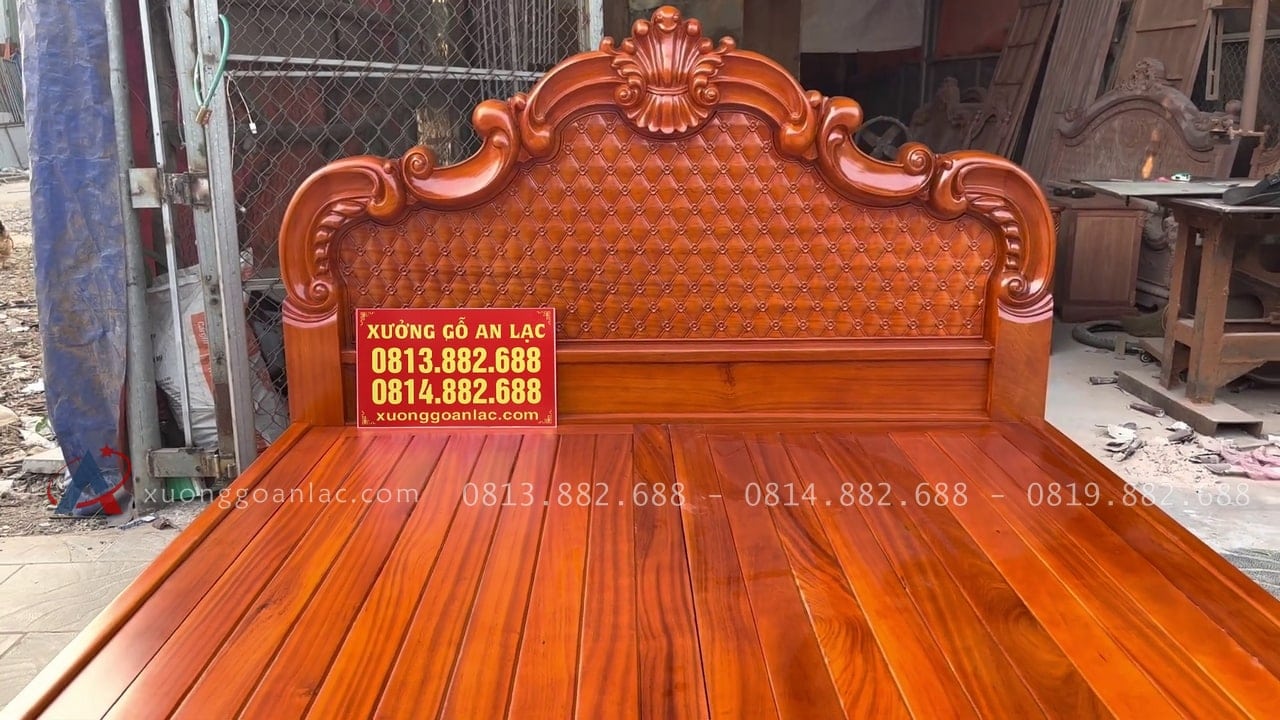 Giường ba khúc lan tây đục trám gõ đỏ 180x200cm 22 chương giường đục hoa lá tây