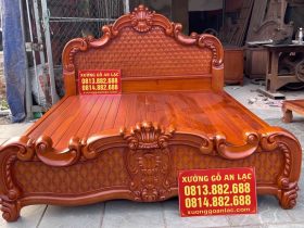 Giường ba khúc lan tây đục trám gõ đỏ 180x200cm 17 mẫu giường louis hoàng gia sang trọng