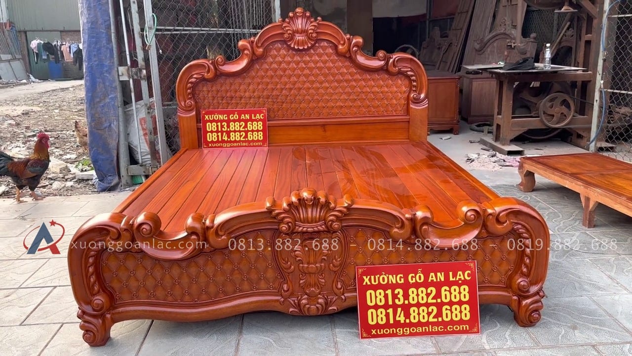 Giường ba khúc lan tây đục trám gõ đỏ 180x200cm 26 mẫu giường louis hoàng gia sang trọng
