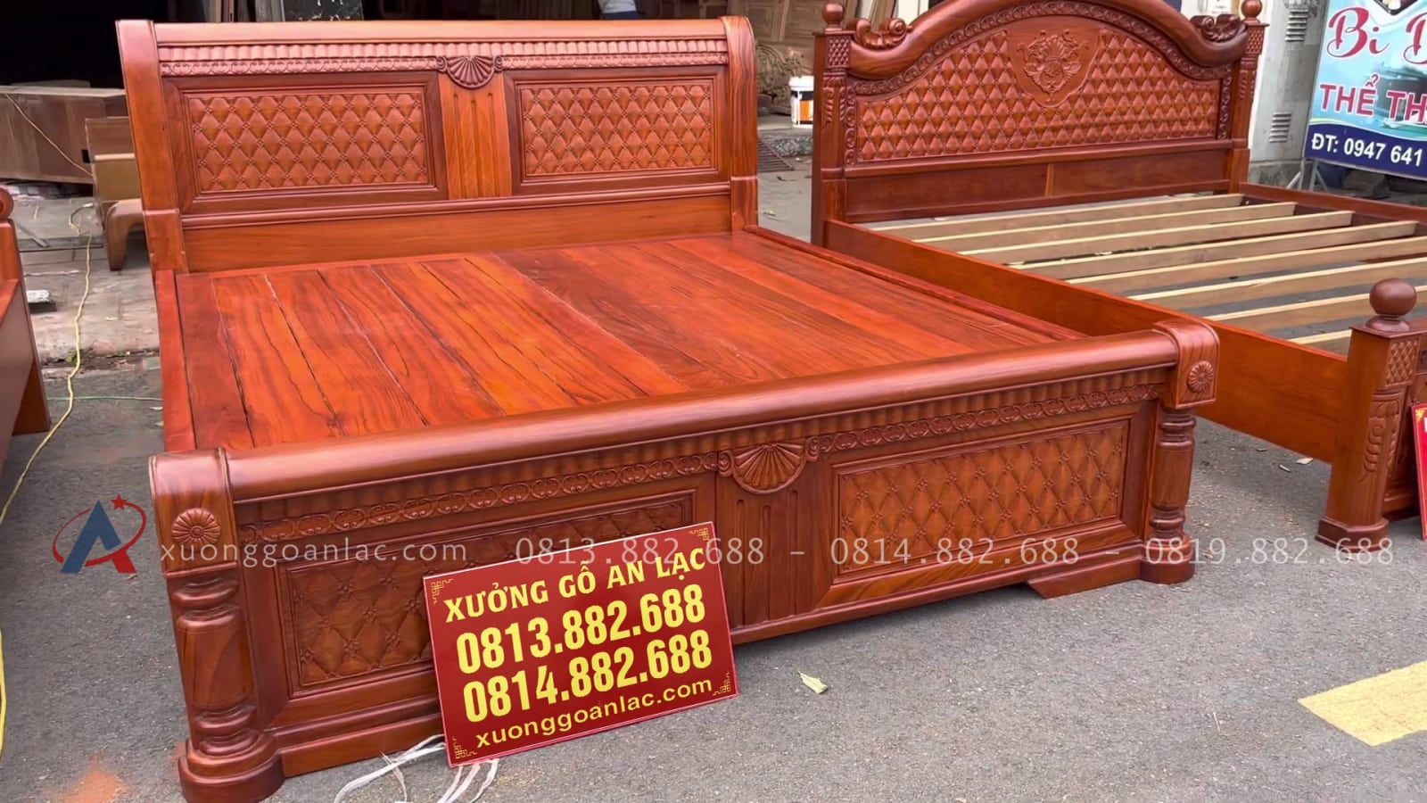 Báo giá 2 mẫu giường ngủ gỗ gõ đỏ Nam Phi cao cấp 3 đầu giường đục trám hoa mai