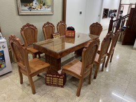 bàn ăn nguyên khối 8 ghế louis gỗ hương đá