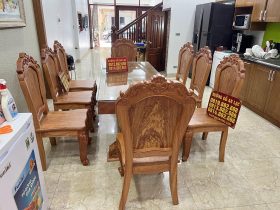 Bộ bàn ăn nguyên khối 8 ghế louis gỗ hương đá siêu vân hàng vip (Anh Sĩ, Điện Biên) 21 bộ bàn ăn 8 ghế louis