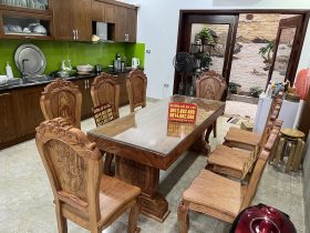Bộ bàn ăn nguyên khối 8 ghế louis gỗ hương đá siêu vân hàng vip (Anh Sĩ, Điện Biên) 13 bộ bàn ăn 8 ghế