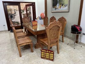 Bộ bàn ăn nguyên khối 8 ghế louis gỗ hương đá siêu vân hàng vip (Anh Sĩ, Điện Biên) 14 bộ bàn ghế ăn louis hoàng gia
