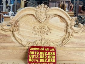 Mẫu giường hoàng gia gỗ gõ đỏ cao cấp 14 Trung tâm vách đục hoa lá tây