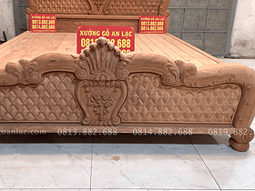Mẫu giường hồng trĩ gỗ hương đá (mộc thô) 17 đầu thấp đục hoa lá tây vách trám