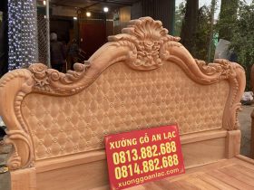 Mẫu giường Louis hoa hồng trám mai gỗ gõ đỏ Nam Phi (hàng mộc) 10 chương giường đục hoa lá tây vách trám mai