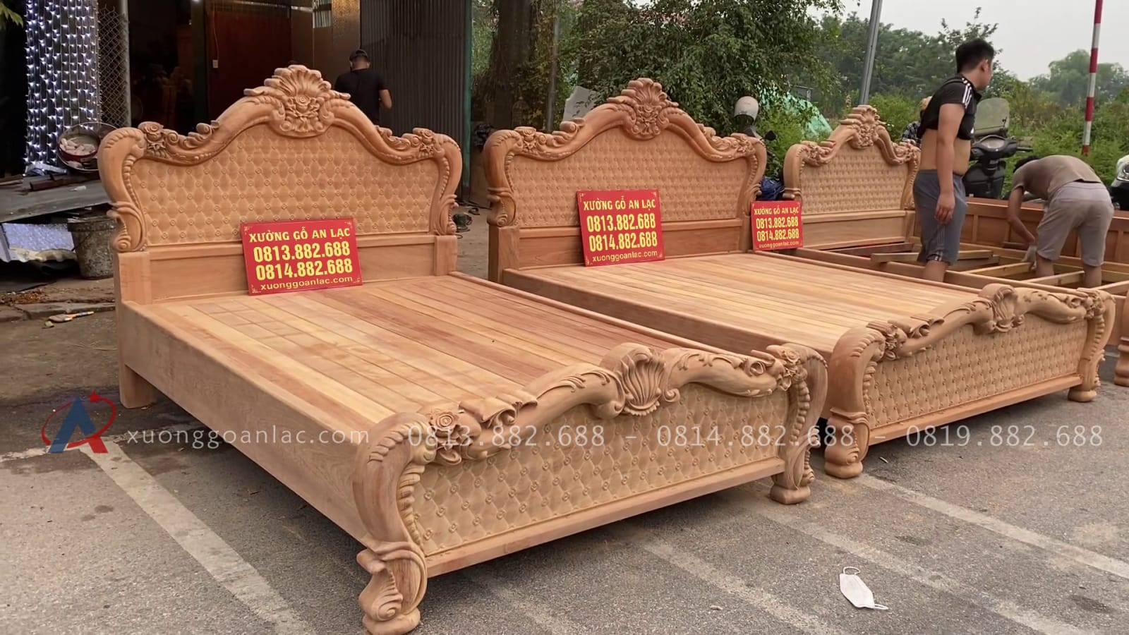 Mẫu giường Louis hoa hồng trám mai gỗ gõ đỏ Nam Phi (hàng mộc) 22 vai giường dày 5p giữ trơn