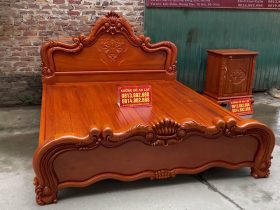 mẫu giường ngủ hoàng gia hoa lá tây gỗ gõ đỏ
