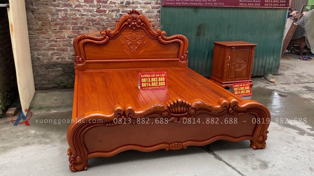 Giường vòm trơn hoa Lan Tây gõ đỏ 180x200cm 20 mẫu giường ngủ hoàng gia hoa lá tây gỗ gõ đỏ