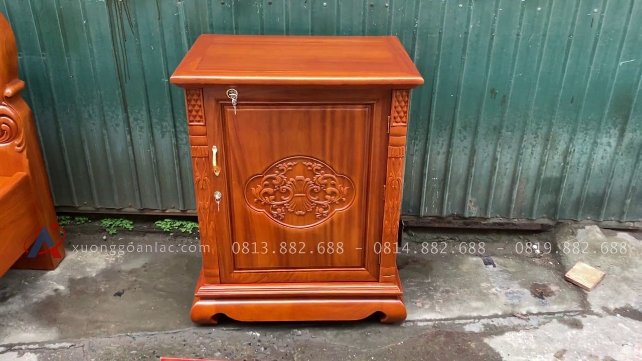 Giường vòm trơn hoa Lan Tây gõ đỏ 180x200cm 29 tab có tủ đục hoa lá tây tiện dụng
