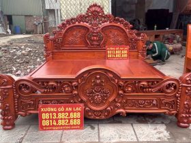 giường ngủ louis hồng đại nguyên khối gỗ hương đá