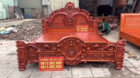 giường ngủ louis hồng đại nguyên khối gỗ hương đá