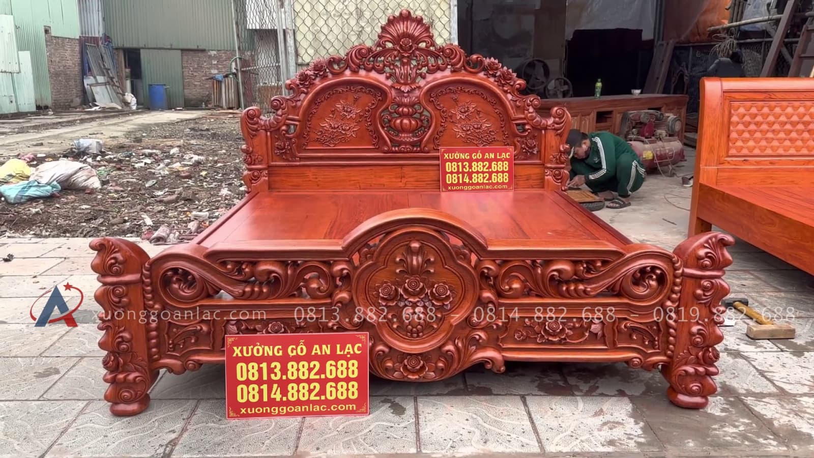 Giường louis hồng đại nguyên khối 180x200cm 8 giường ngủ louis hồng đại nguyên khối gỗ hương đá