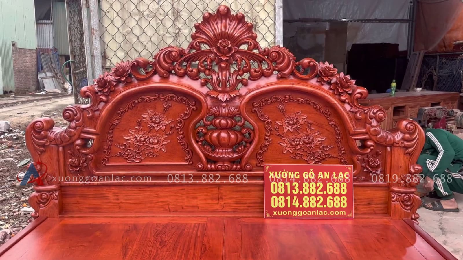 Giường louis hồng đại nguyên khối 180x200cm 9 mẫu giường louis hồng đại lá tây đuôi công