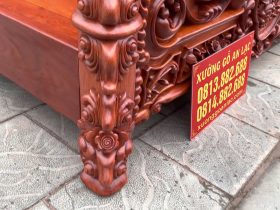 Giường louis hồng đại nguyên khối 180x200cm 6 chân giường đục hoa hồng lá tây