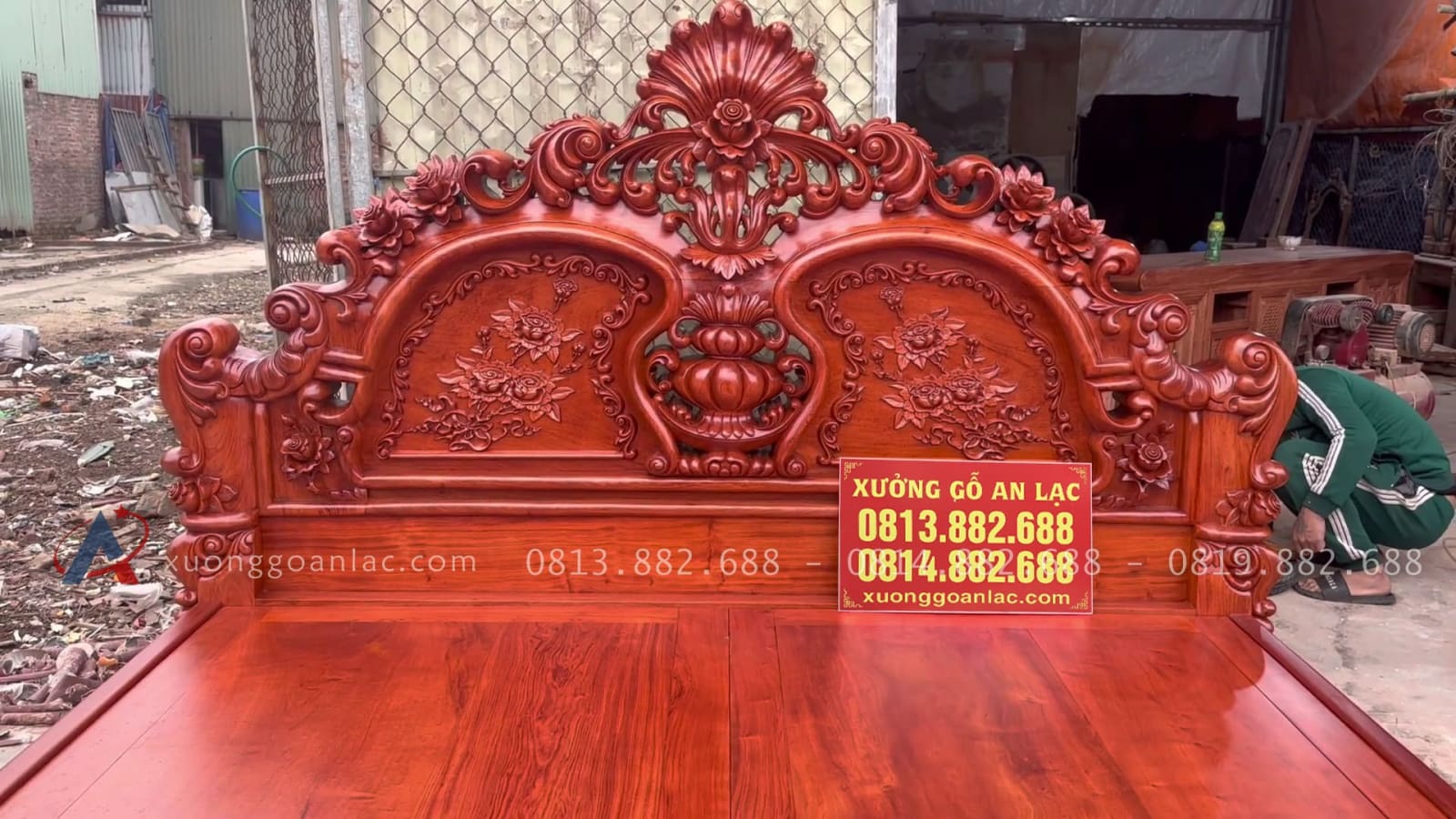 Giường louis hồng đại nguyên khối 180x200cm 11 giường ngủ dát phản tấm