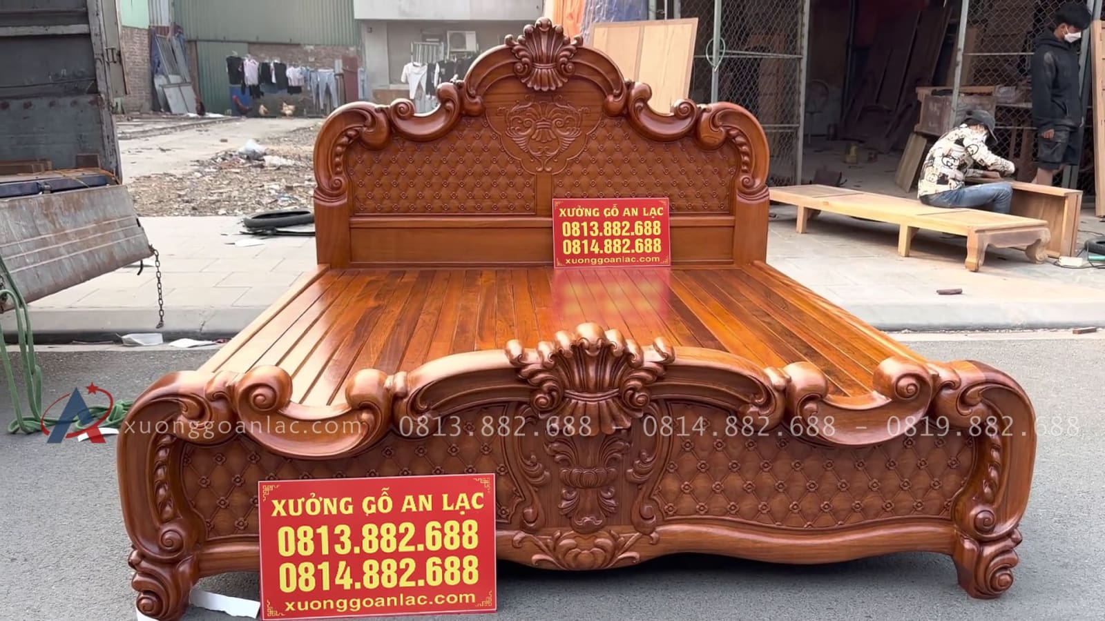 Giường 3 khúc gõ đỏ ván đục trám 2m x 2m2 1 mẫu giường ngủ tân cổ điển gỗ gõ đỏ Nam Phi