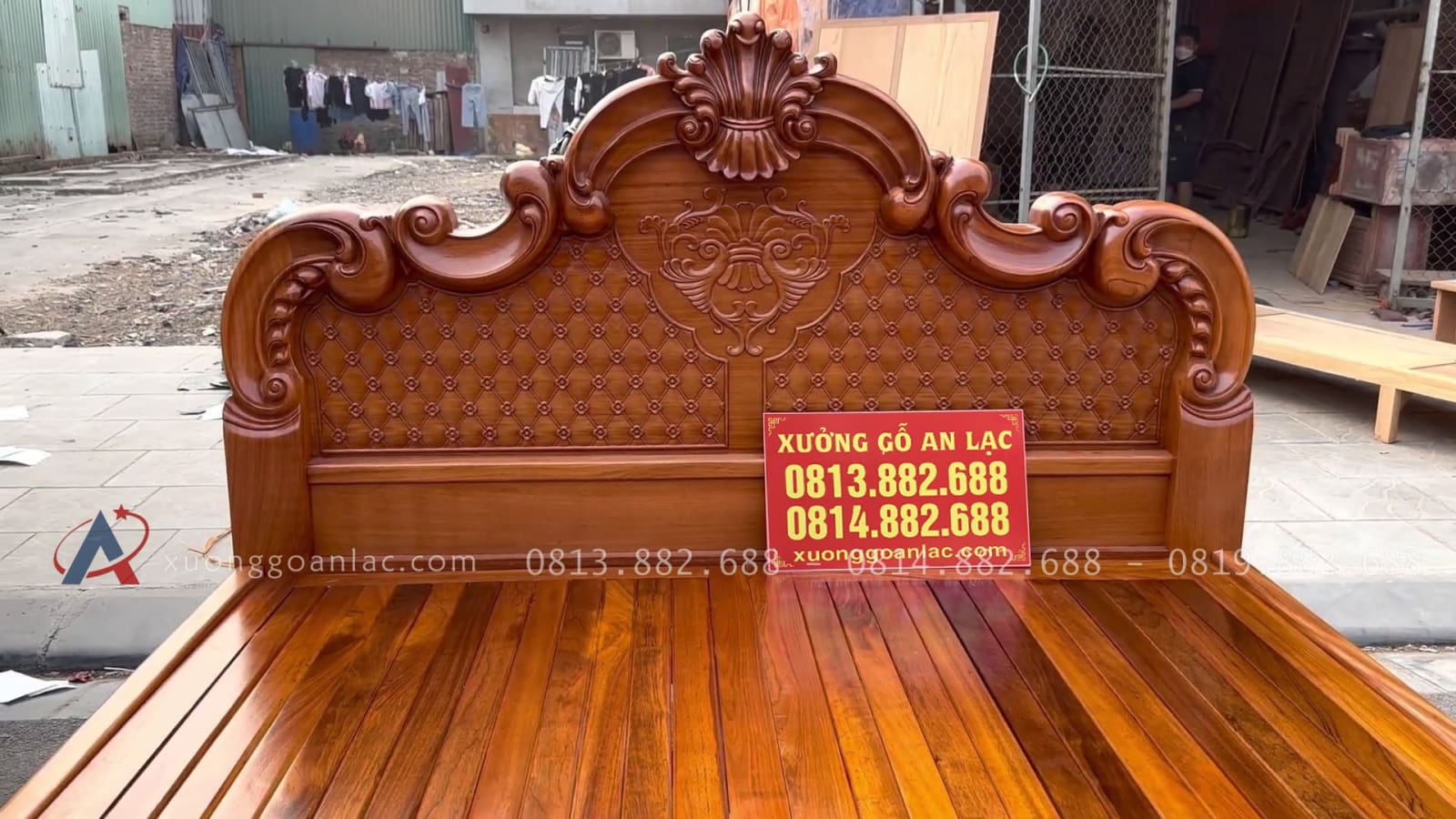 Giường 3 khúc gõ đỏ ván đục trám 2m x 2m2 13 giường ngủ hoàng gia tân cổ điển