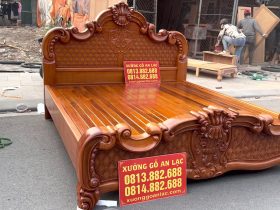 Giường 3 khúc gõ đỏ ván đục trám 2m x 2m2 9 đầu thấp thiết kế đồng điệu với đầu cao
