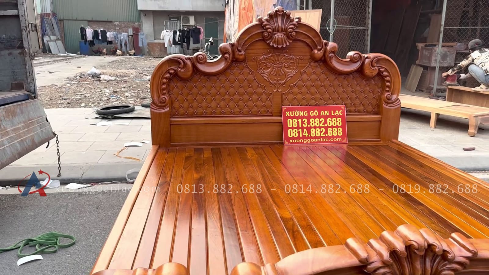 Giường 3 khúc gõ đỏ ván đục trám 2m x 2m2 17 giường ngủ dát phản nan