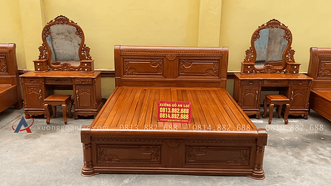 mẫu giường tân cổ điển và bàn phấn gỗ gõ đỏ