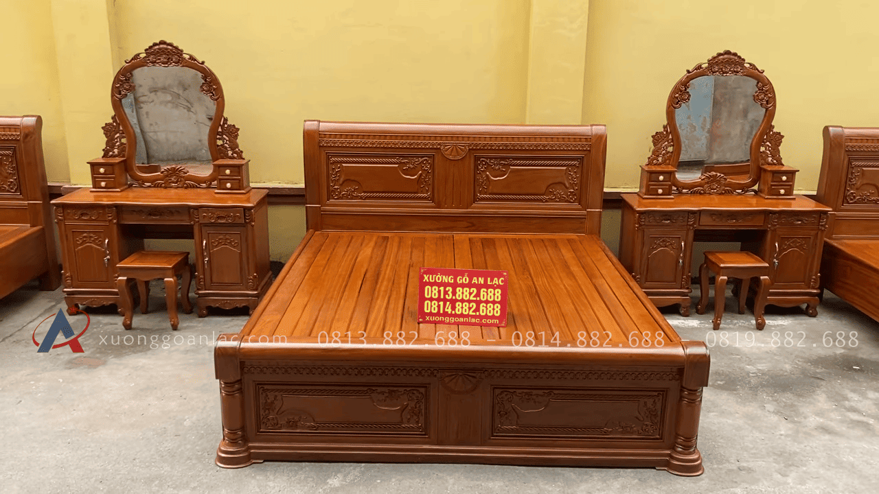 Mẫu giường tân cổ điển và bàn phấn gỗ gõ đỏ cao cấp 30 mẫu giường tân cổ điển và bàn phấn gỗ gõ đỏ