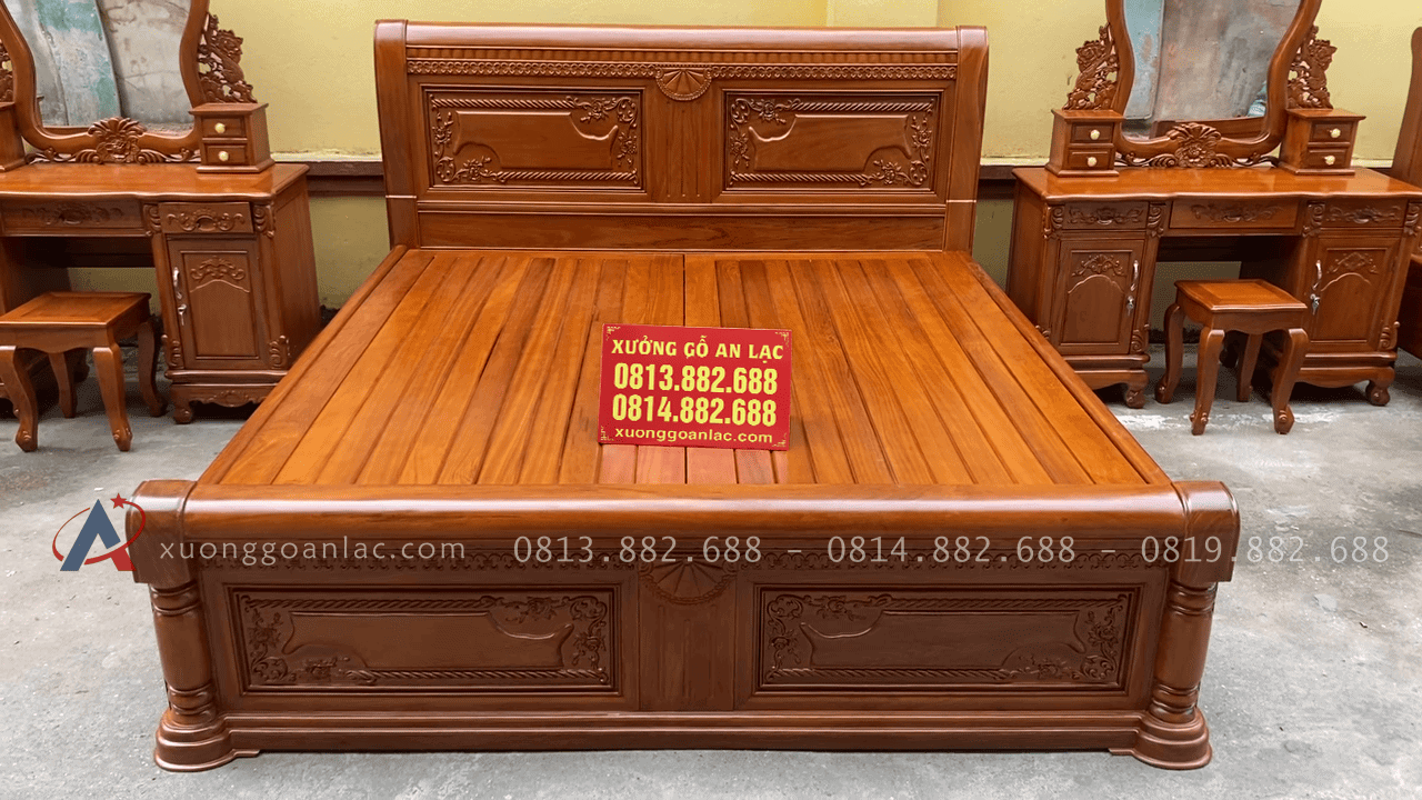 Mẫu giường tân cổ điển và bàn phấn gỗ gõ đỏ cao cấp 2 mẫu giường chữ x gỗ gõ đỏ
