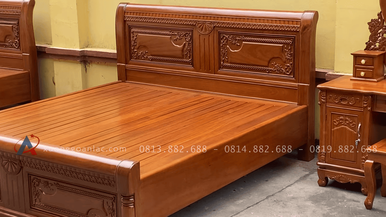 Mẫu giường tân cổ điển và bàn phấn gỗ gõ đỏ cao cấp 3 Mẫu giường 1m8 x 2m