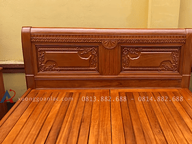 Mẫu giường tân cổ điển và bàn phấn gỗ gõ đỏ cao cấp 18 đầu giường đục chữ x lá tây vặn thừng