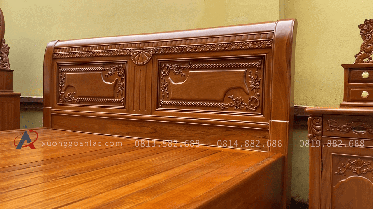 Mẫu giường tân cổ điển và bàn phấn gỗ gõ đỏ cao cấp 31 chương giường liền khối 10p