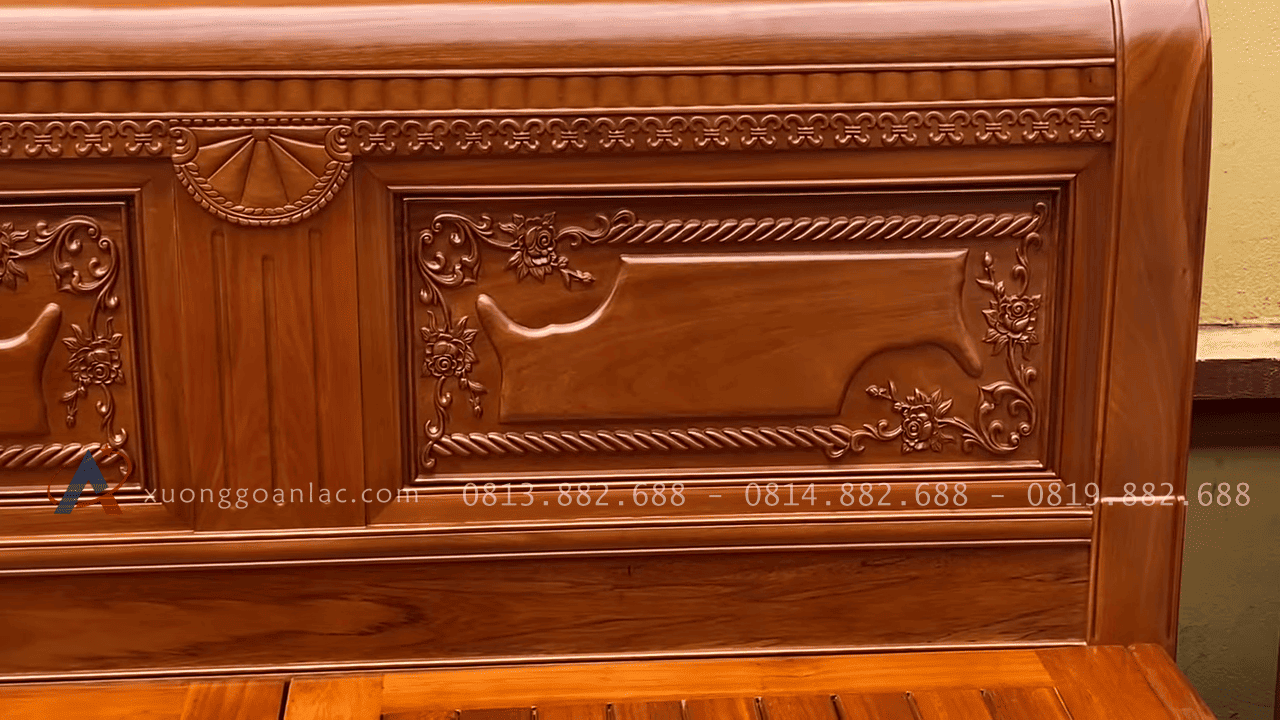 Mẫu giường tân cổ điển và bàn phấn gỗ gõ đỏ cao cấp 32 phông vách dày 2p