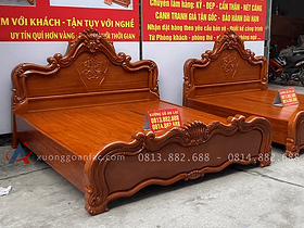 mẫu giường vòm hoa lá tây gỗ gõ đỏ