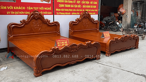 mẫu giường vòm hoa lá tây gỗ gõ đỏ