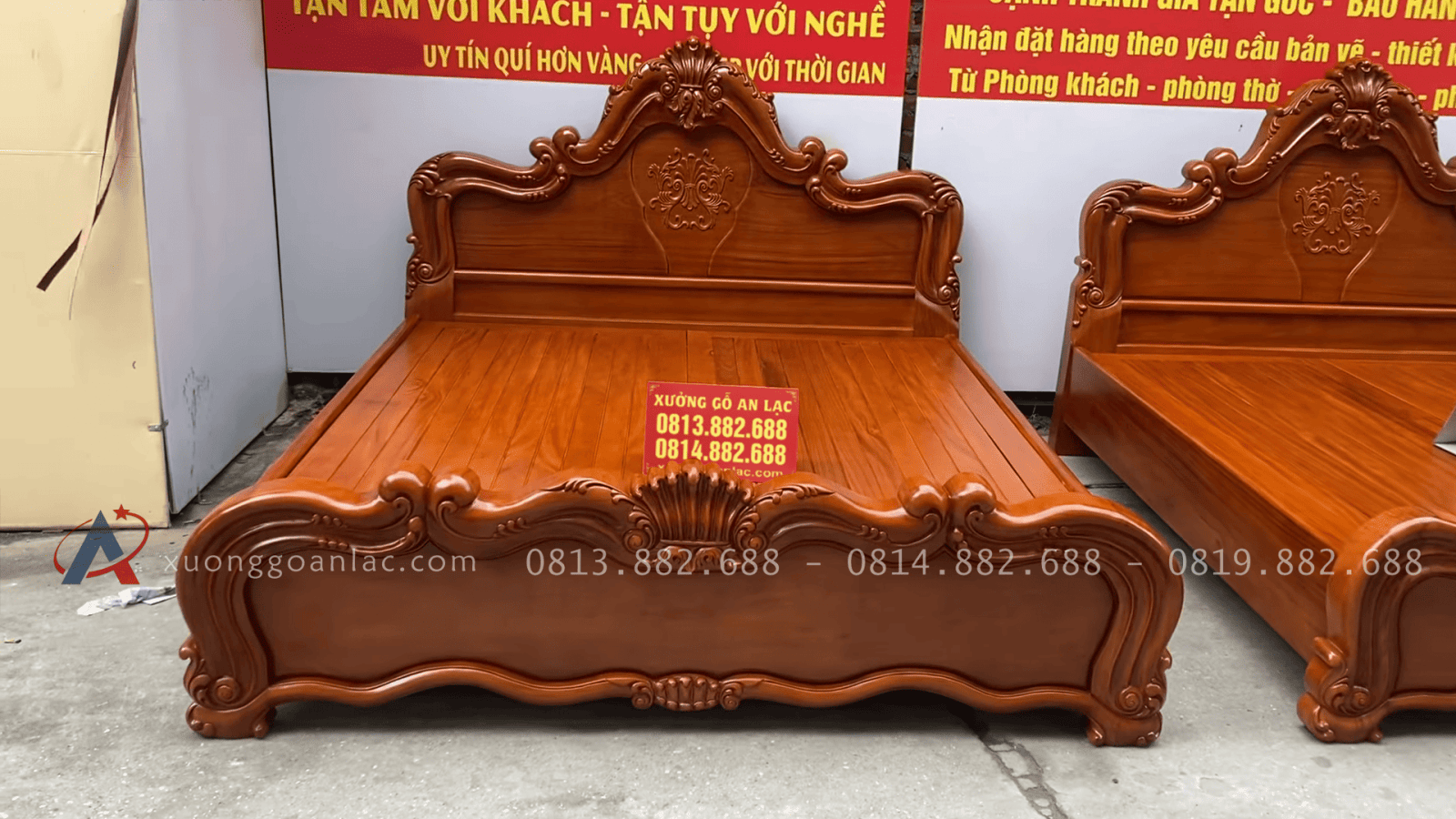 Hai giường vòm trơn lan tây gỗ Gõ 2m x 2m2 18 mẫu giường 2m x 2m2